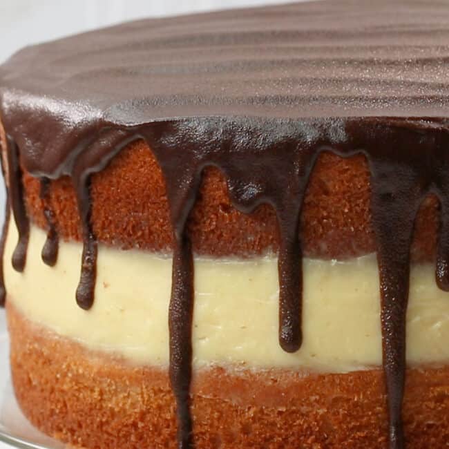 Whole Boston Cream Pie on a Cake Stand