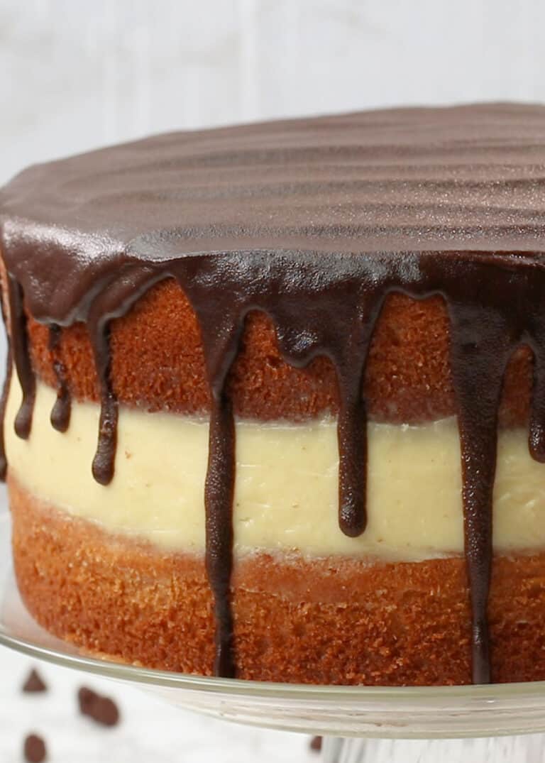 Whole Boston Cream Pie on a Cake Stand