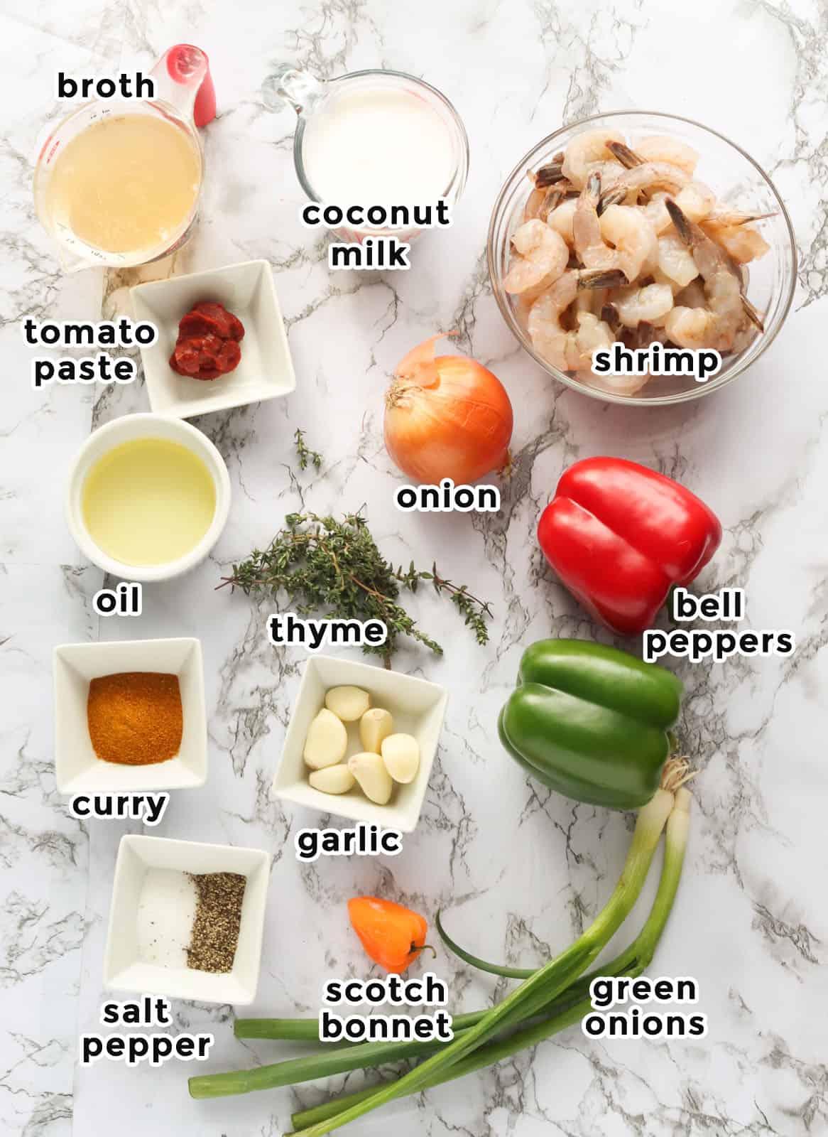 Jamaican curry shrimp ingredients