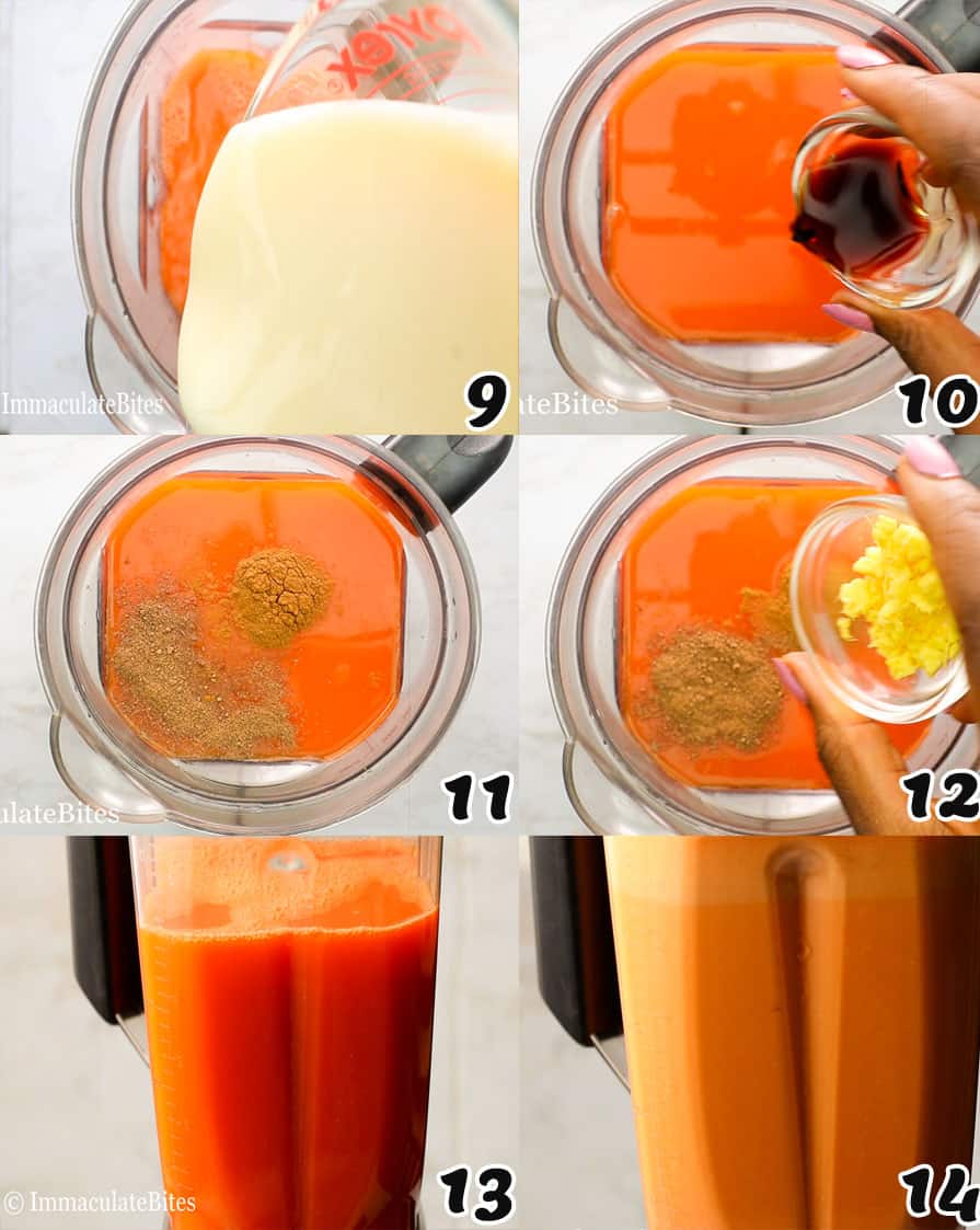 mixing the rest of the ingredients with carrot juice 