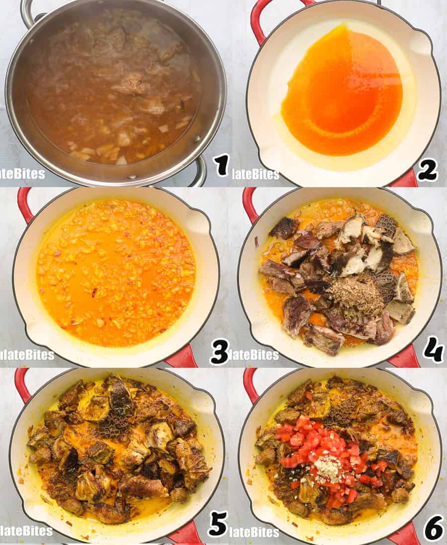 preparing the meat for egusi soup