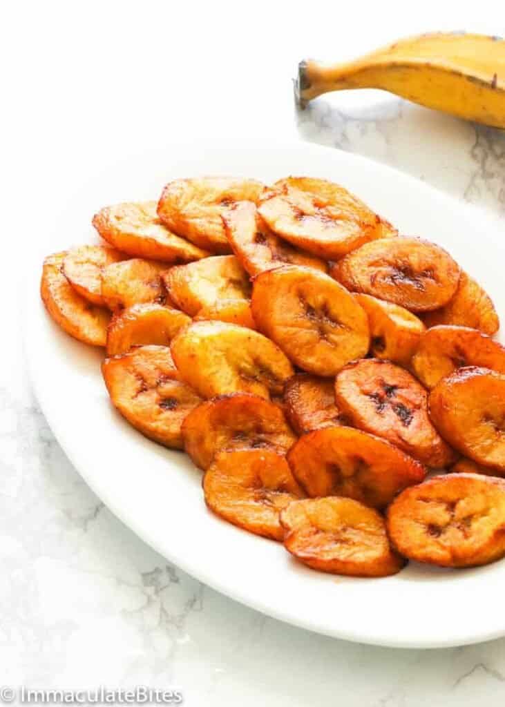 Fried Sweet Plantains in a white platter