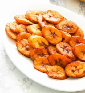 Fried Sweet Plantains in a white platter