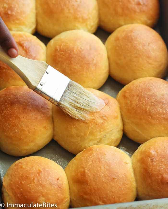 Hawaiian Sweet Rolls hot from the oven brushed with melted butter