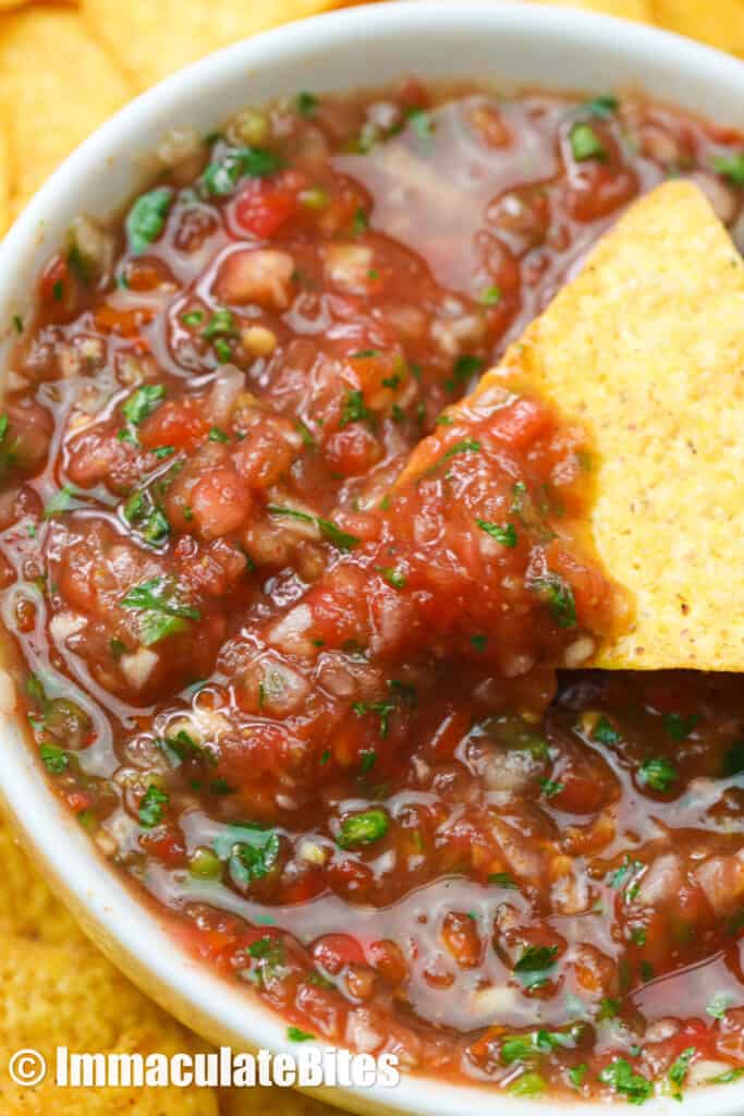 Restaurant-style salsa with tortilla chip