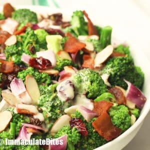 A bowl full of Bacon Broccoli Salad