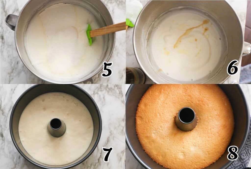 Combine meringue with dry ingredients and bake