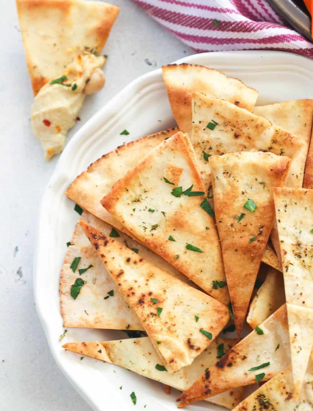 A plateful of freshly made pita chips