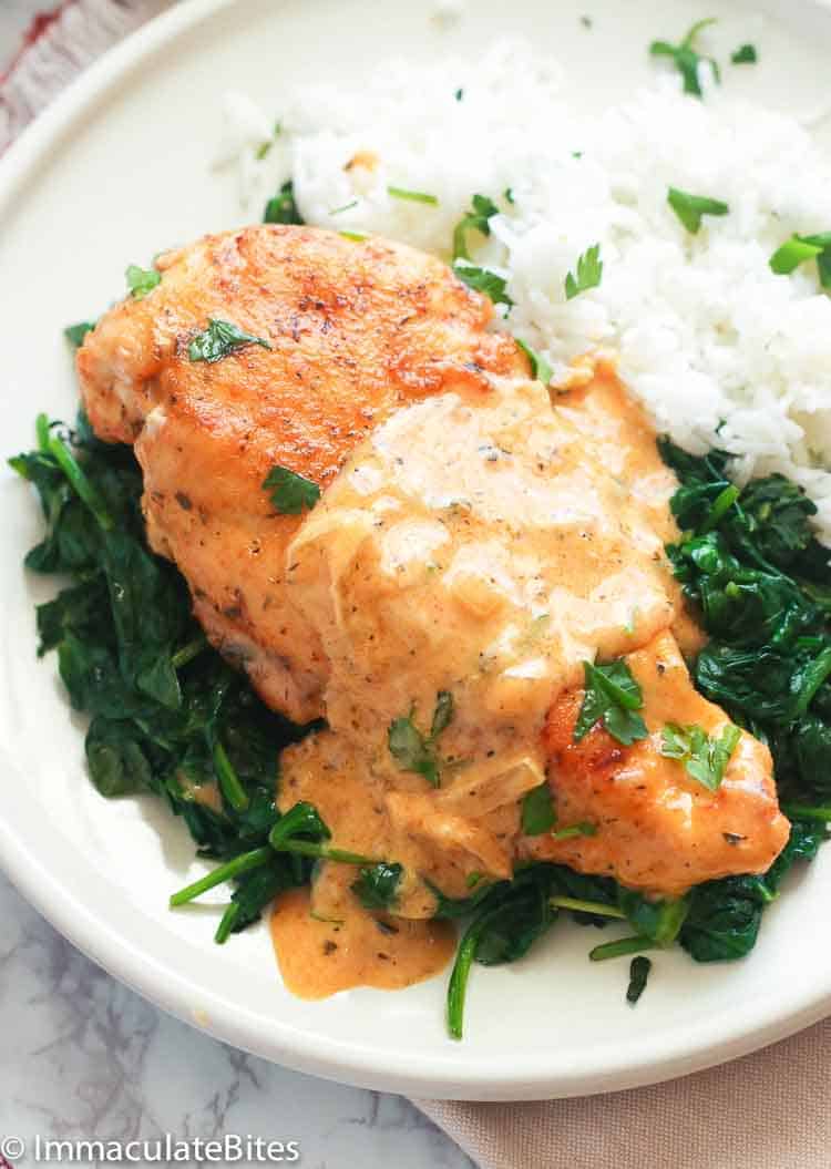 Florentine chicken on a bed of spinach with rice