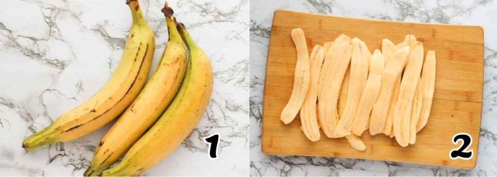 Peeling and slicing the plantains