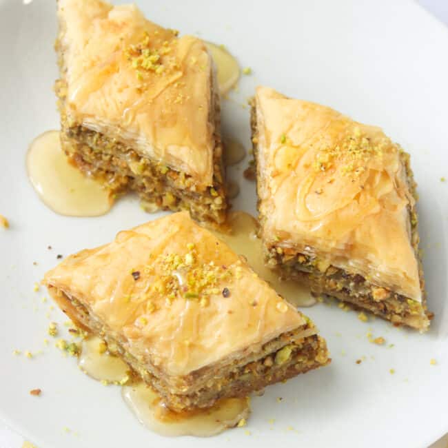 Three slices of baklava