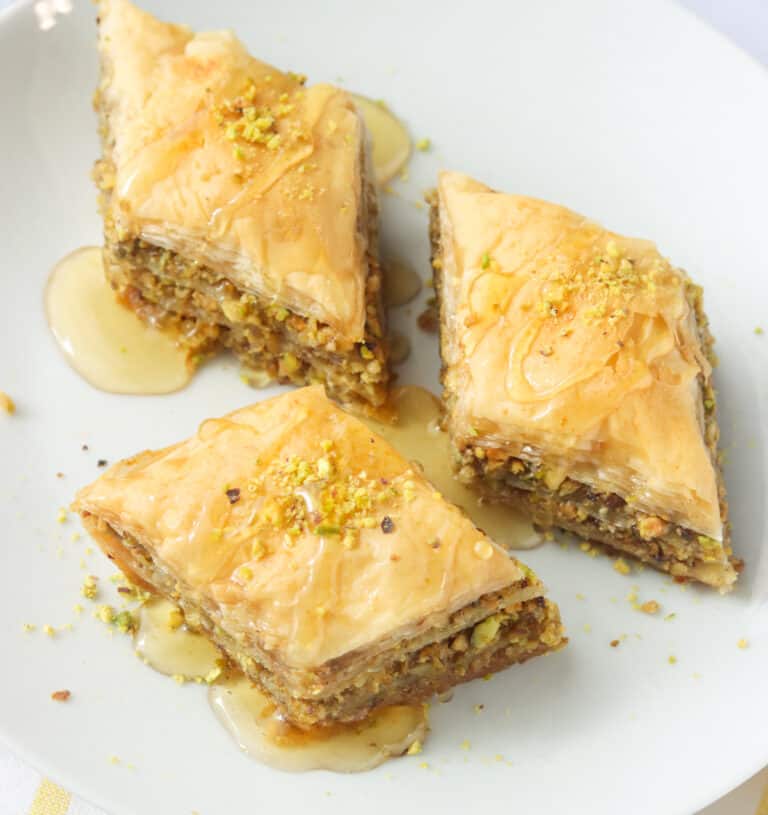 Three slices of baklava