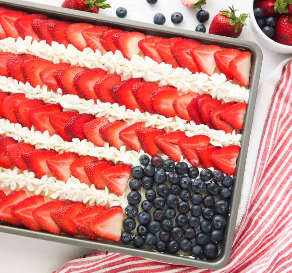 Flag Cake in baking pan ready for you 4th of July