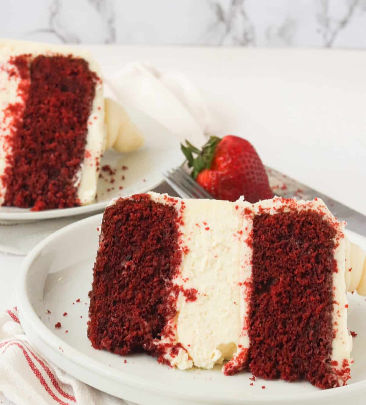 A gorgeous slice of Red Velvet Cheesecake 