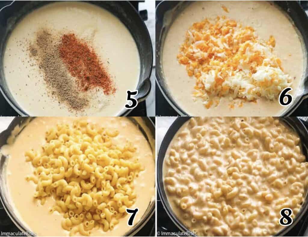 Making the sauce and adding the macaroni