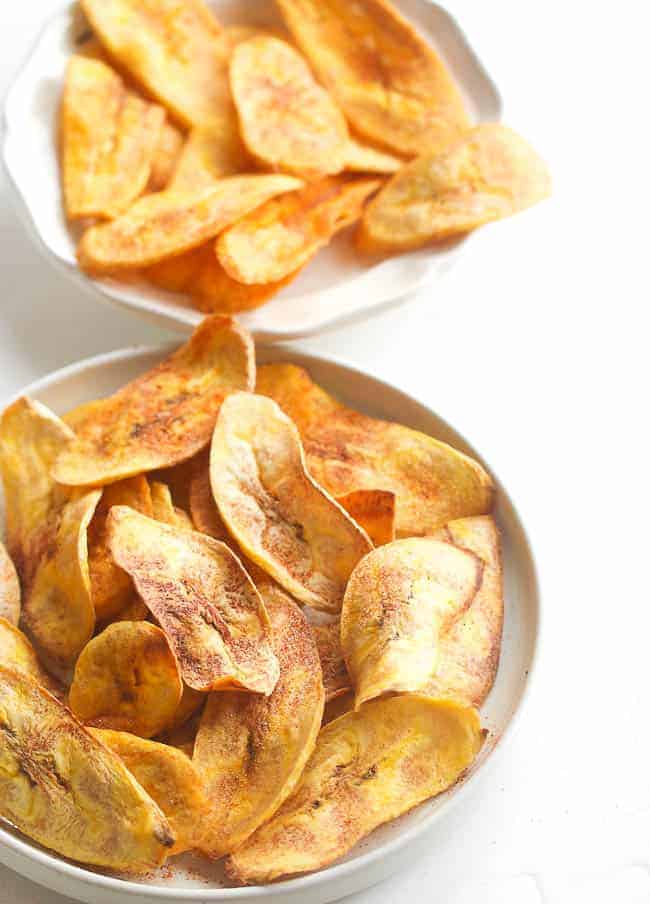 Two bowls of fresh plantain chips