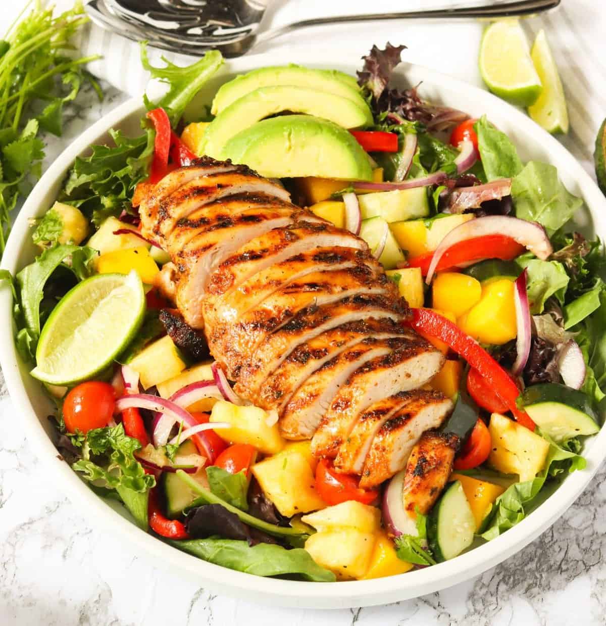 Jerk chicken salad with perfectly spiced grilled chicken