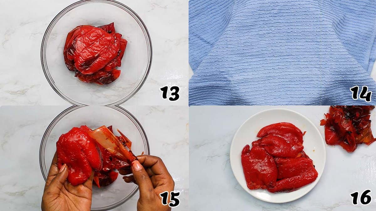 Sweating the peppers and peeling them