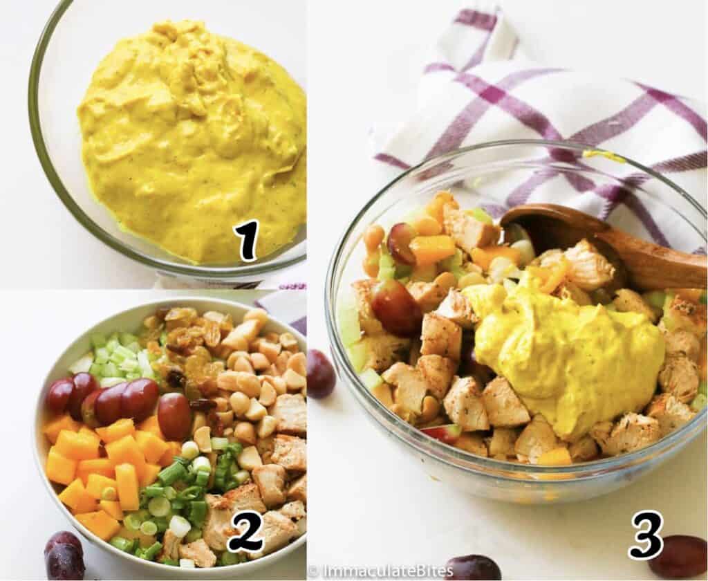 Making the dressing and mixing all the ingredients as easy as 1-2-3