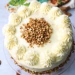 Italian Cream Cake topped with pecans view from above