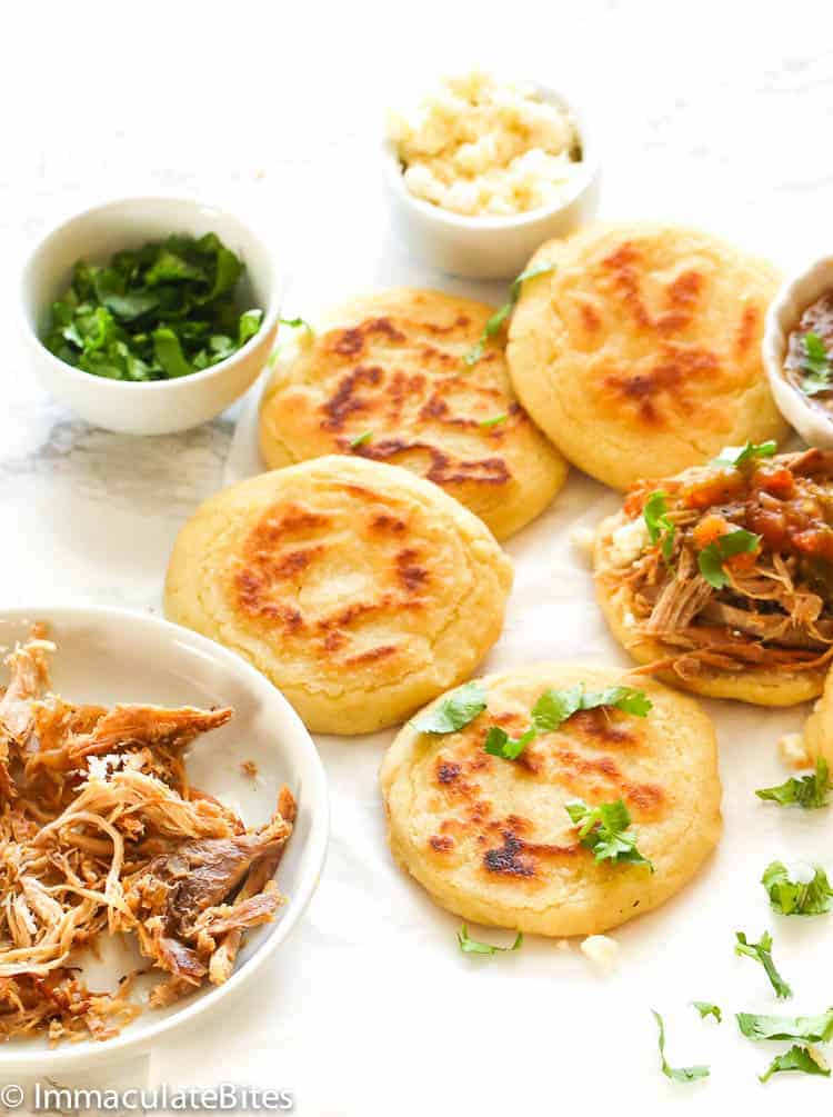 Arepas with pulled pork and cilantro