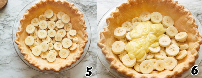 Start with the bananas and add the cream filling