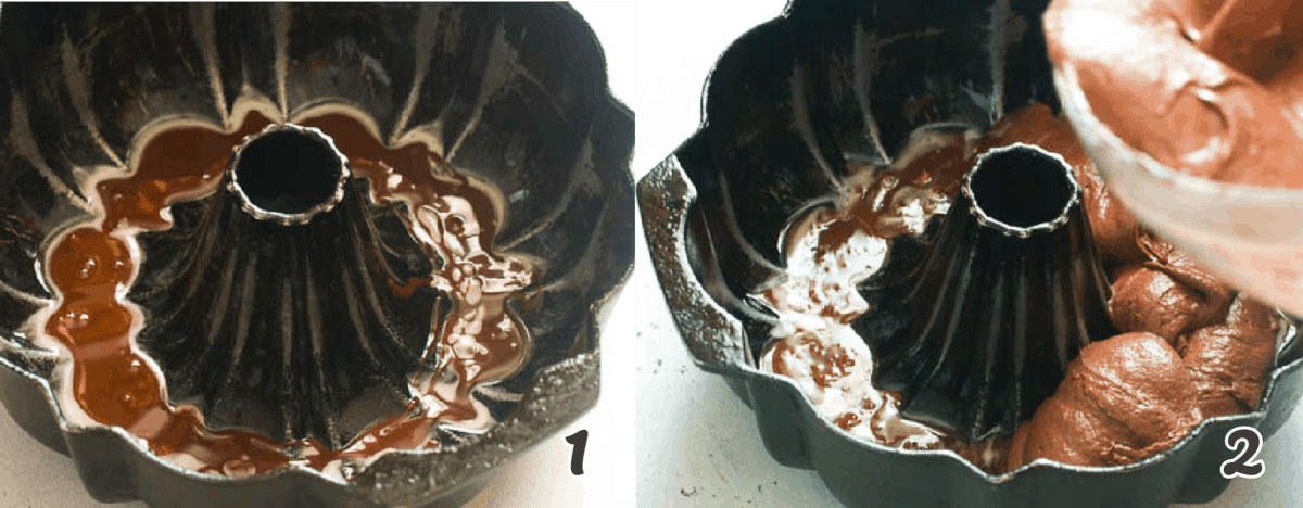 Prep the bundt cake pan with cajeta