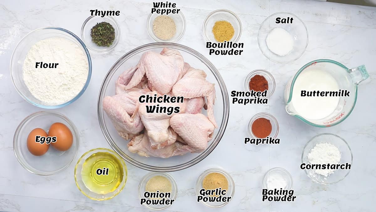 Ingredients shot of fried chicken wings