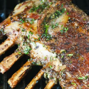 Rack of lamb ready to come off the grill