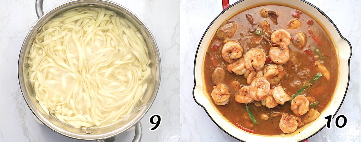 Make the pasta, add the shrimp, and serve.