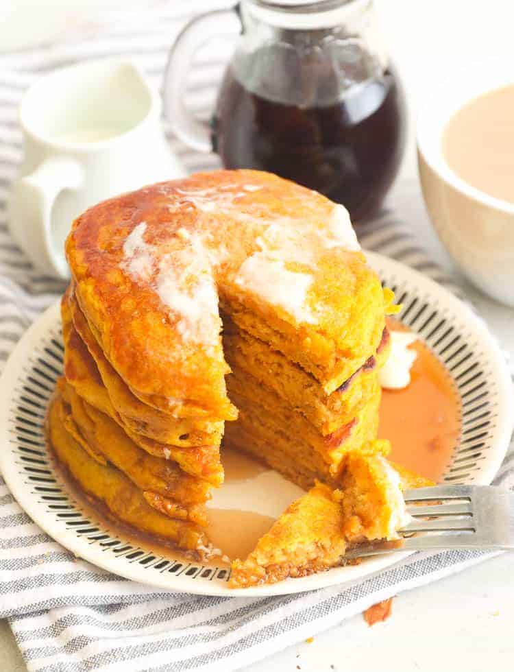 Delicious pumpkin pancakes with honey