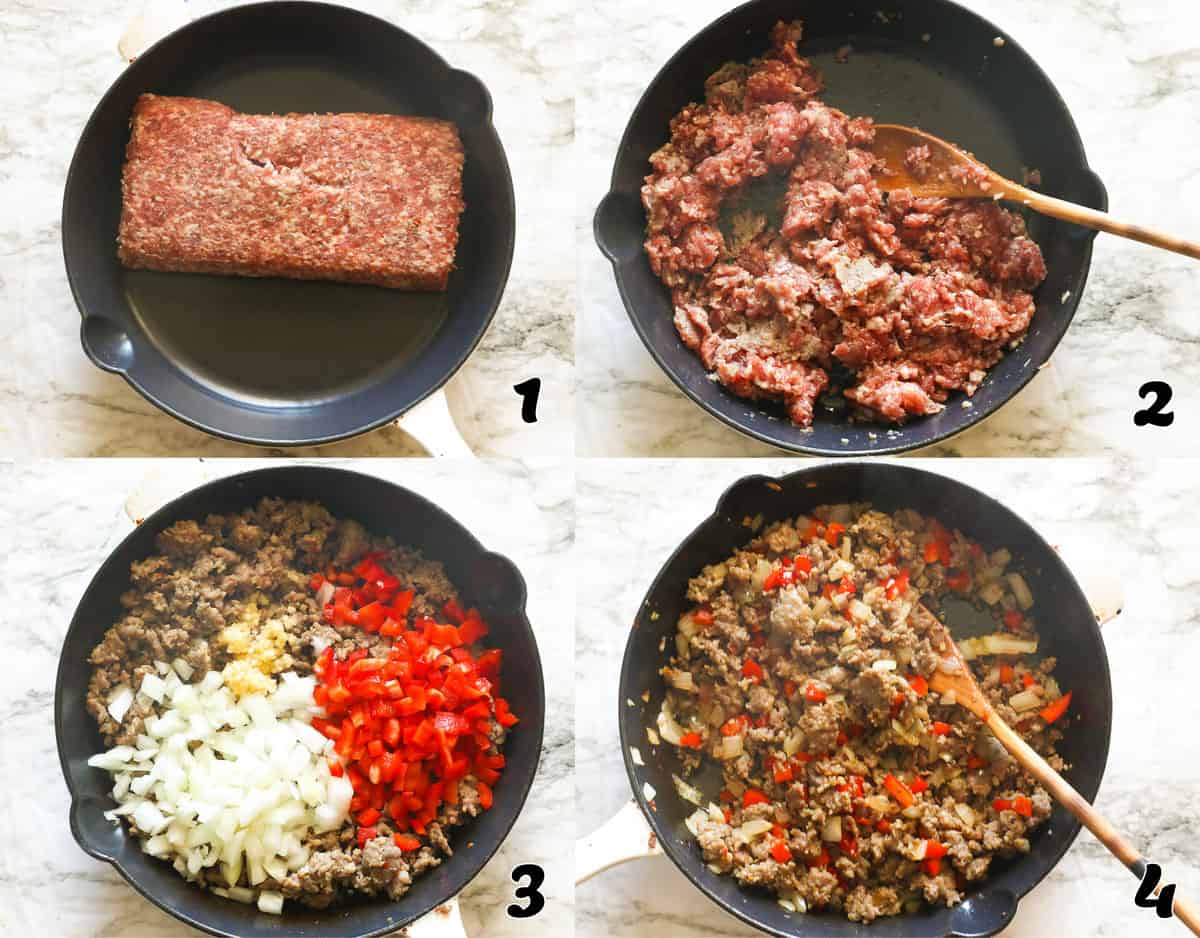 Grill the beef and stir-fry the vegetables