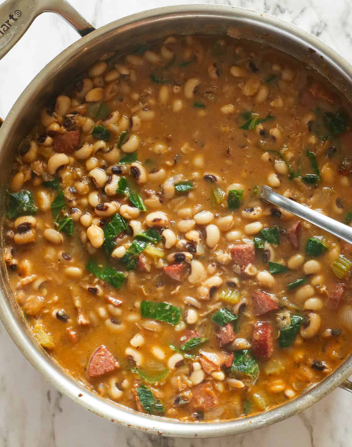 A warming pot of Southern Black-Eyed Peas