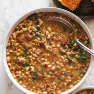 A soul-warming bowl of Southern Black-Eyed Peas with cornbread