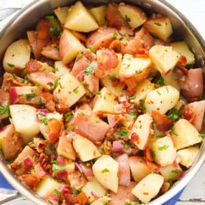 A pot of German Potato Salad ready to serve