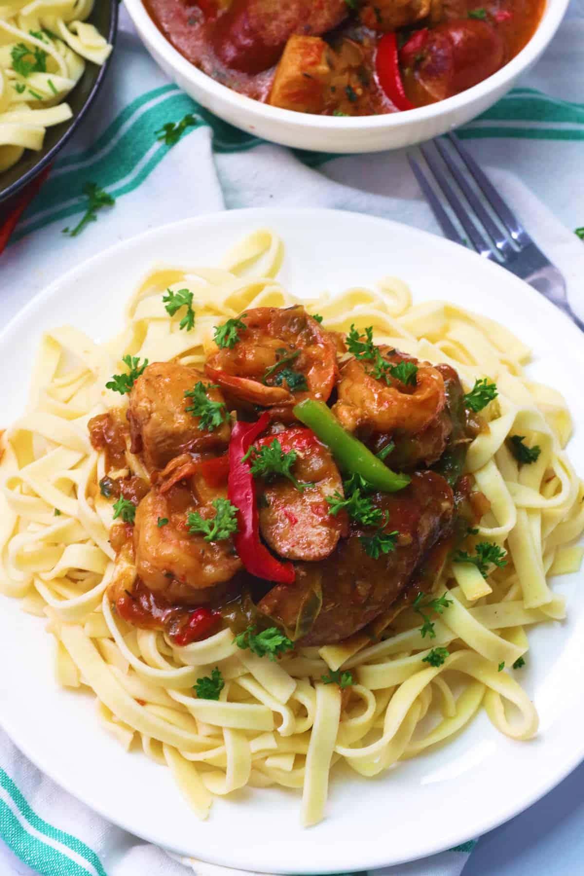 Cajun Jambalaya Pasta – Quick and Easy  with chicken, shrimp and Sausage, vegetables