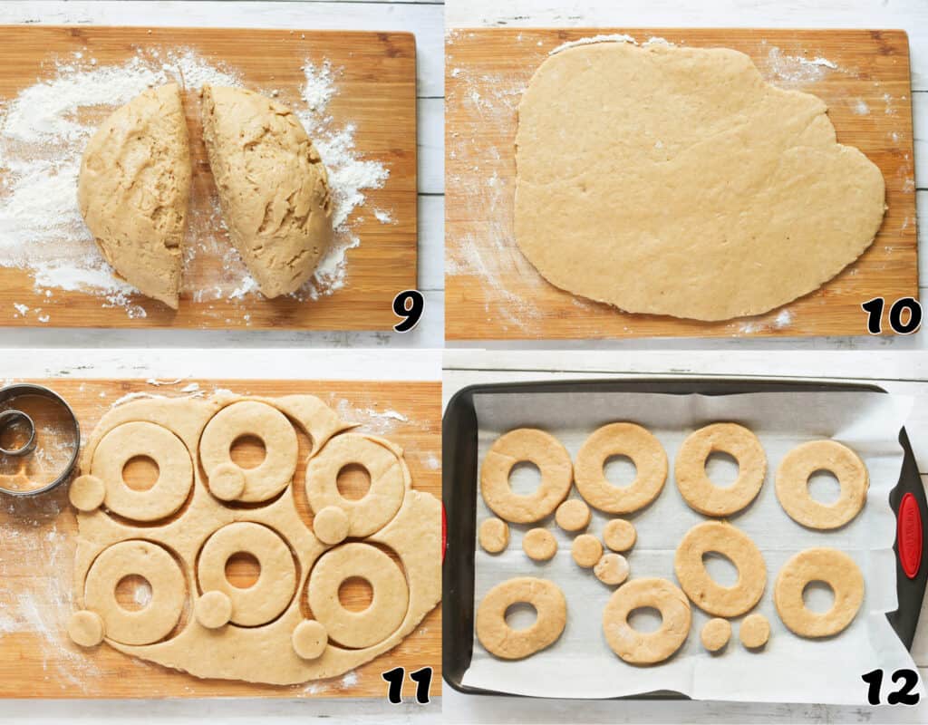 Divide the dough, roll it out, and cut out the shapes.