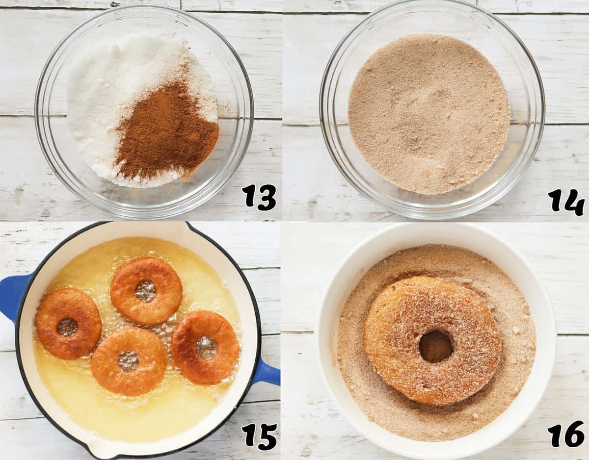 Make the cinnamon sugar coating, the fry your apple cider donuts