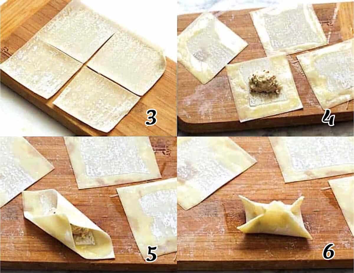 Start filling and folding the wontons.