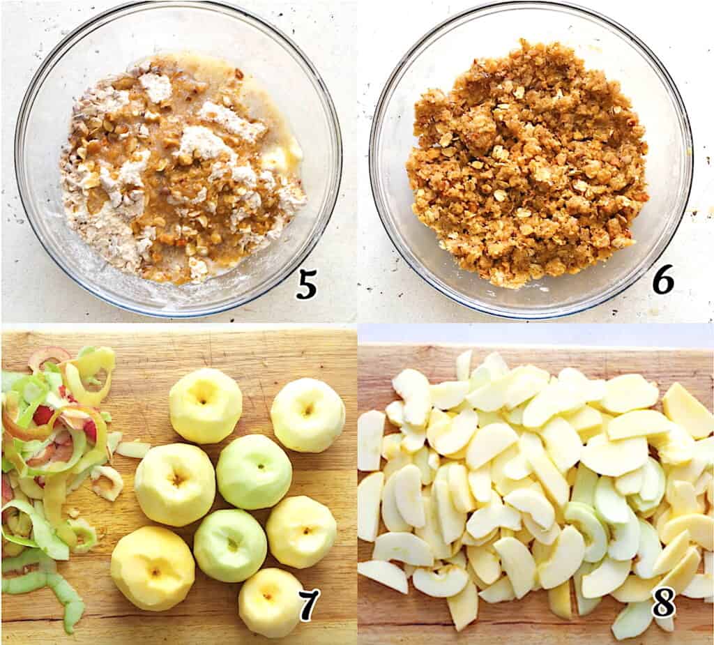 Finish the streusel, then peel and slice the apples.