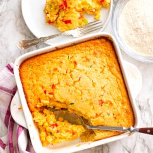 Jiffy corn casserole fresh from the oven for a great comfort food