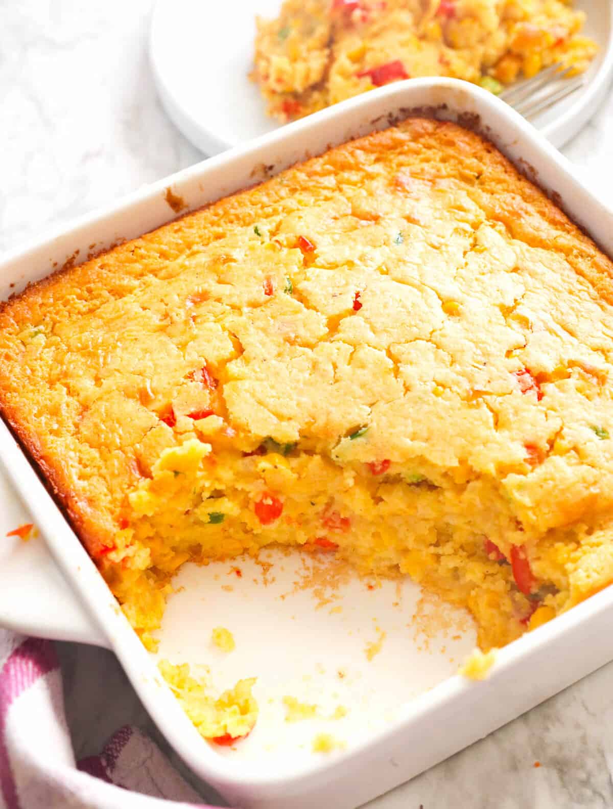 An insider's view of Jiffy corn casserole with savory veggies