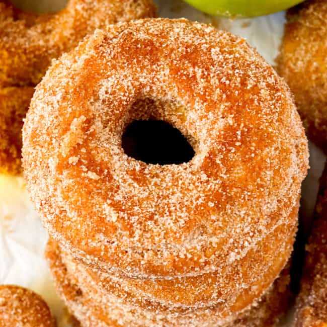 A stack of decadent apple cider donuts