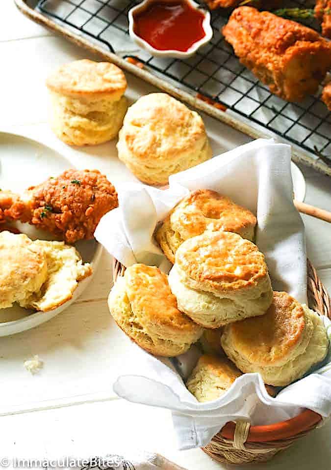 Homemade biscuits with Southern fried chicken