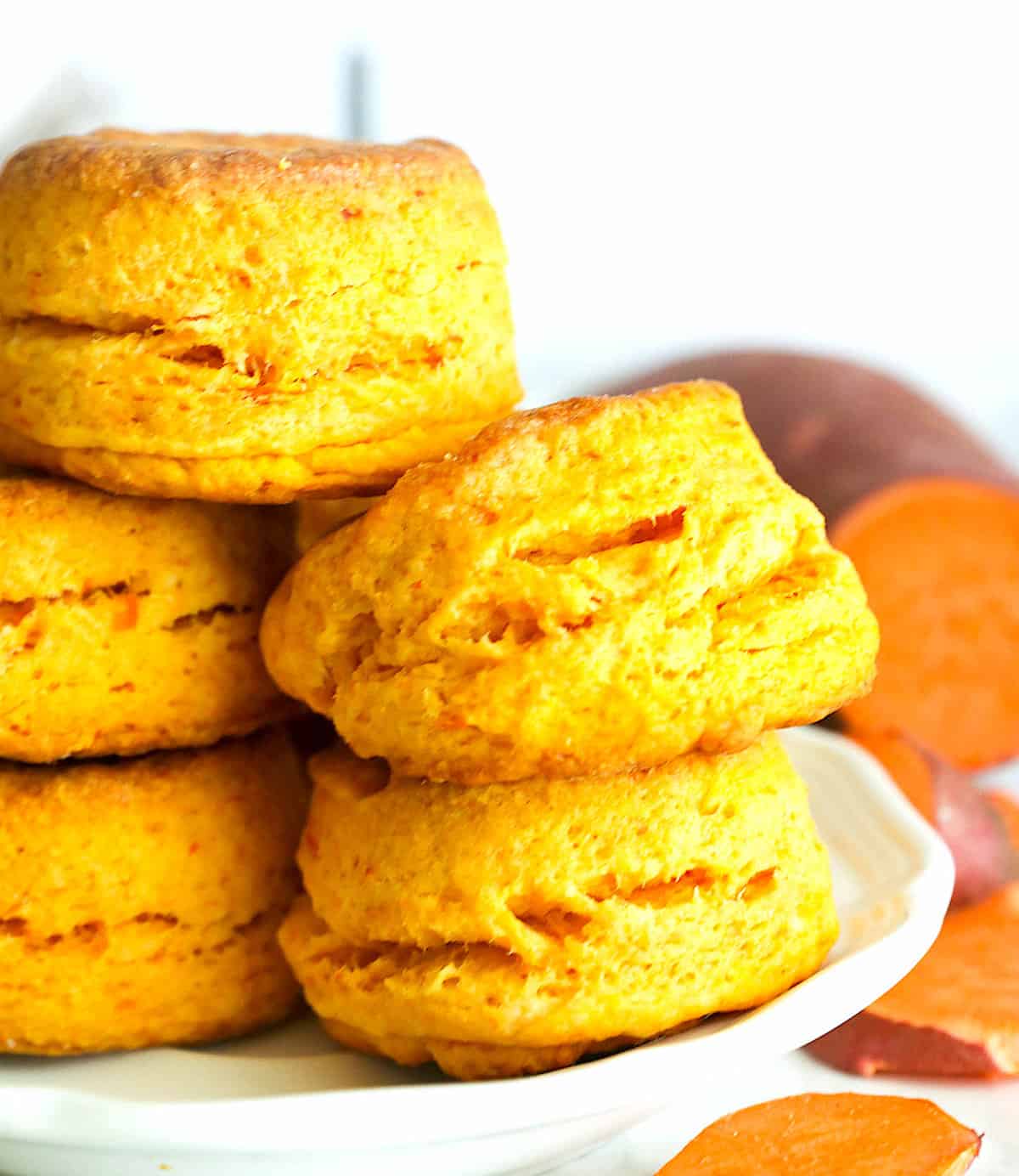 A mouthwatering stack of sweet potato biscuits