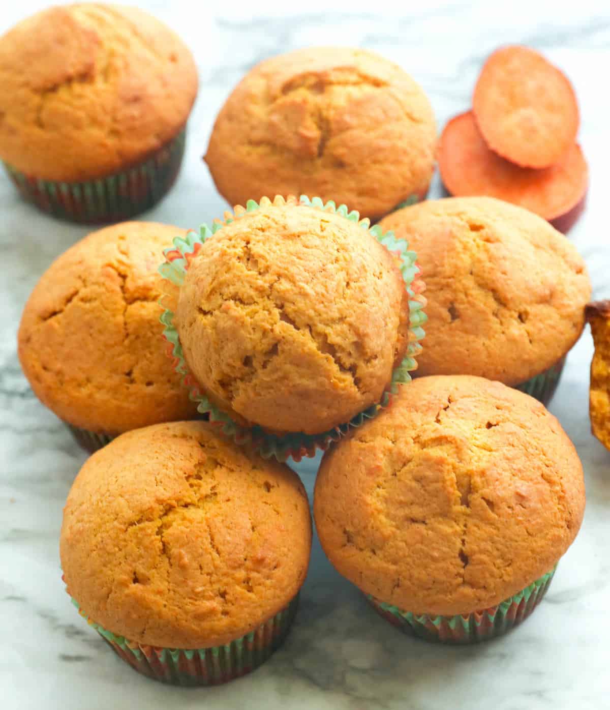 Sweet potato muffins sans streusel fresh from the oven
