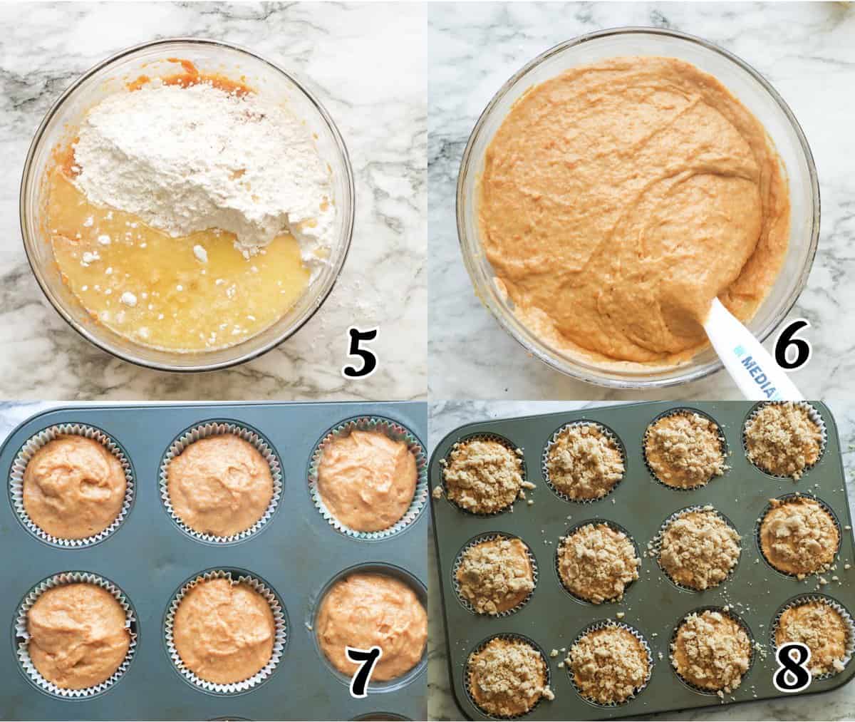 Mix and divide dough and top with streusel