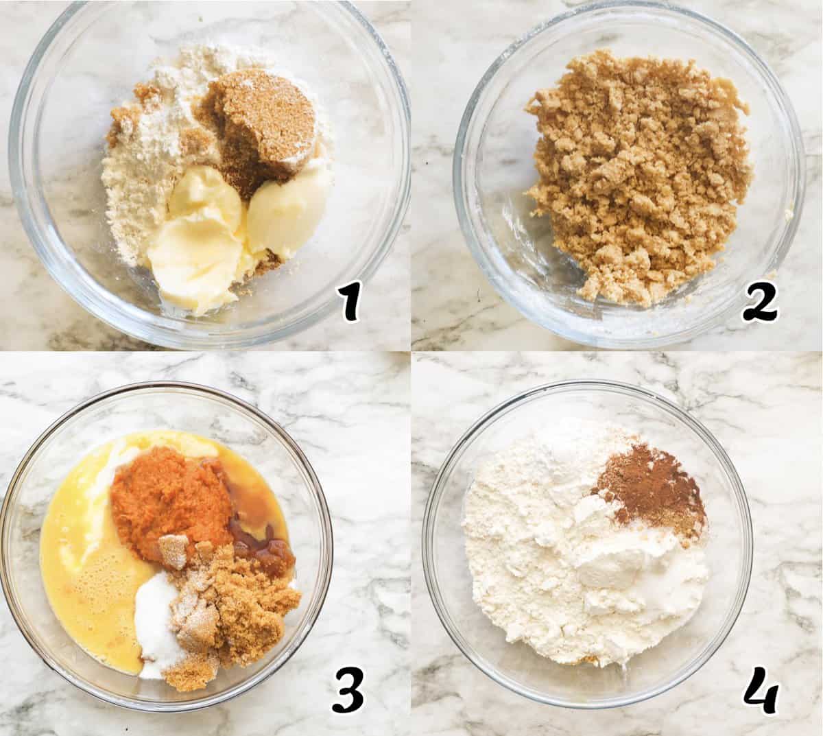 Make streusel and mix wet and dry ingredients separately