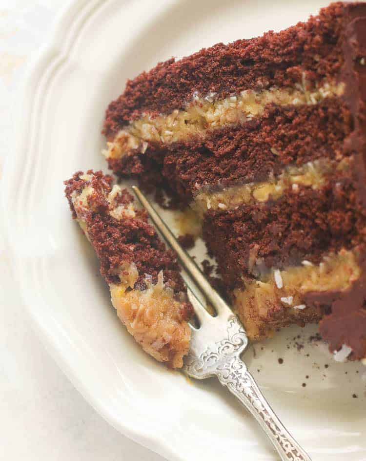 Enjoying a forkful of German Chocolate Cake