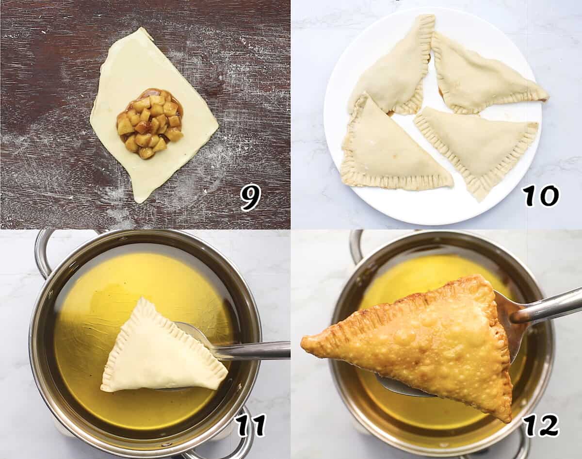Fill each pastry square and fry until golden.